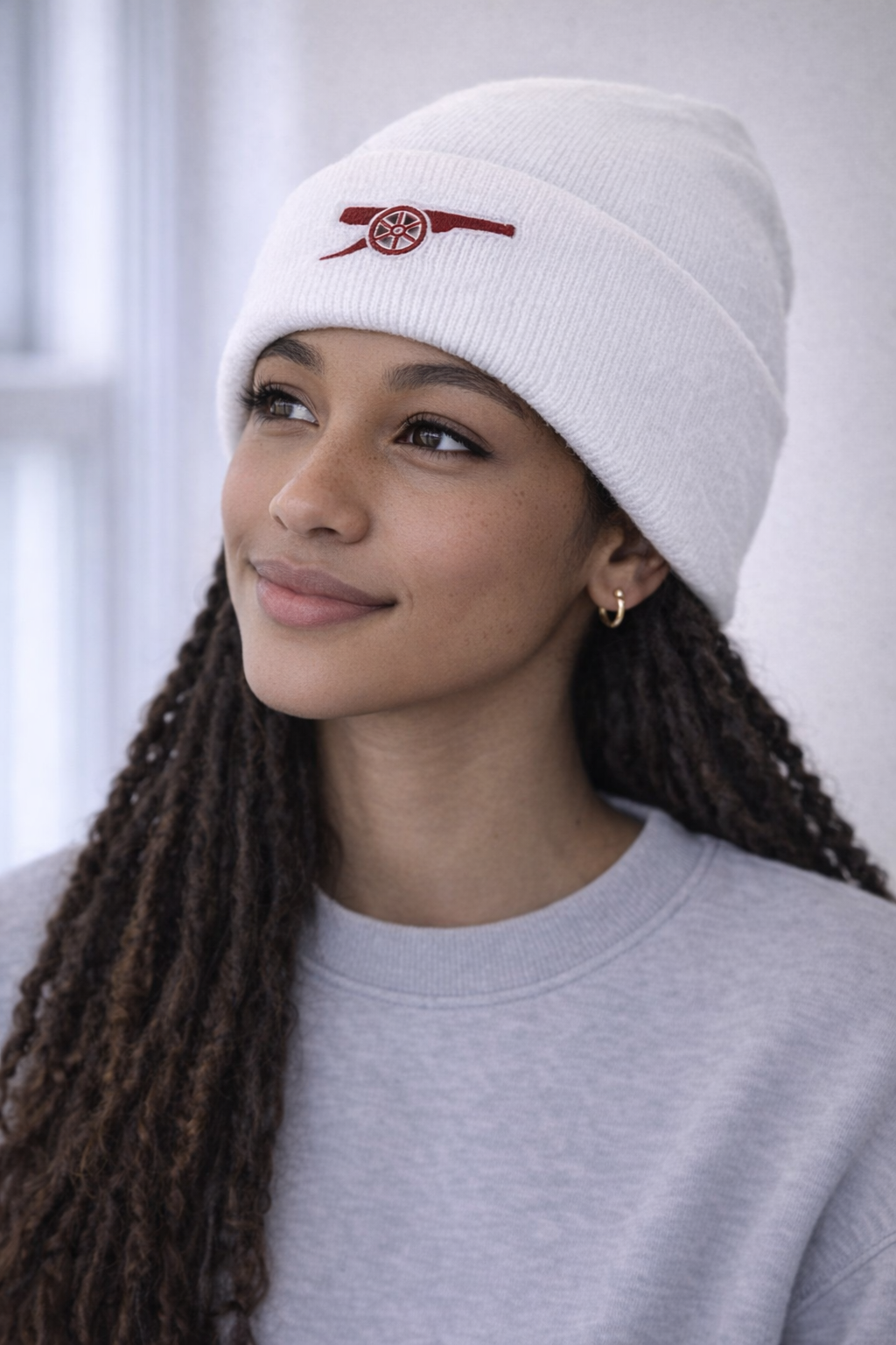 Arsenal White Beanie Red Cannon