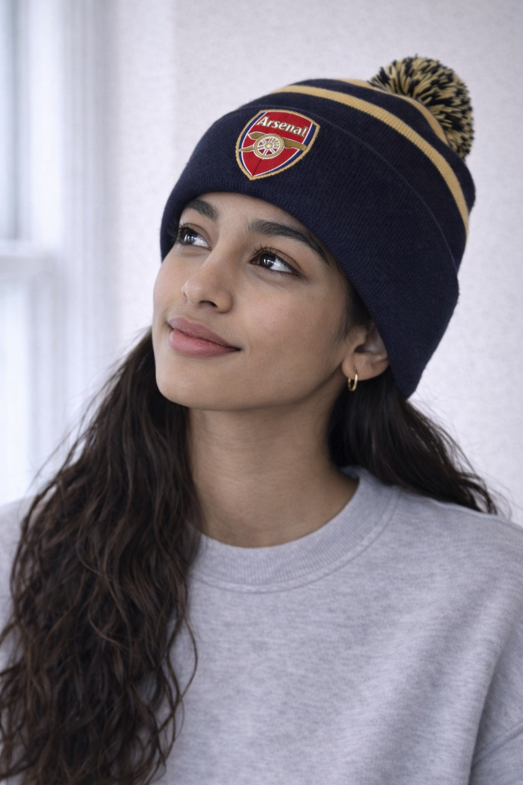 Arsenal Black And Mustard Bobble Hat